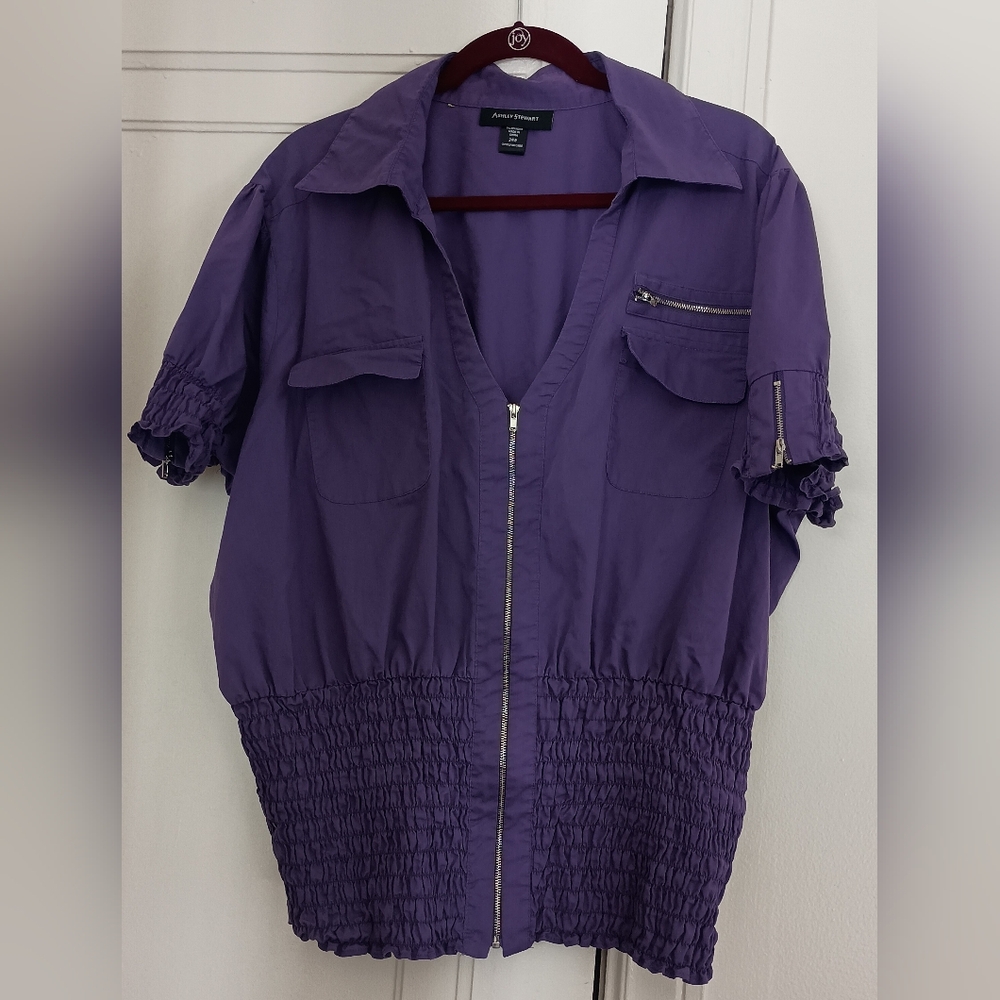 Ashley Stewart Purple Short Sleeve Blouse